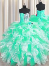 Clearance Apple Green Lace Up Sweetheart Beading and Ruffles Quinceanera Dress Organza Sleeveless
