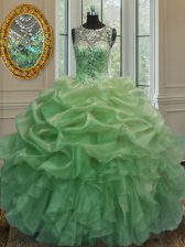  Scoop Ball Gowns Beading and Ruffles and Pick Ups 15th Birthday Dress Lace Up Organza Sleeveless Floor Length