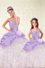  Organza and Taffeta Sweetheart Sleeveless Lace Up Beading and Ruffled Layers and Hand Made Flower Sweet 16 Dresses in Purple