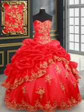 Admirable Red Lace Up Sweetheart Beading and Appliques and Pick Ups Quinceanera Dresses Satin and Organza Sleeveless