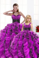 Chic Sweetheart Sleeveless Organza Sweet 16 Dresses Beading and Appliques and Ruffles Lace Up