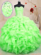  Organza Lace Up 15th Birthday Dress Sleeveless Floor Length Beading and Ruffles