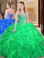  Sleeveless Lace Up Floor Length Embroidery and Ruffles Quinceanera Gowns