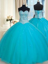  Sequins Floor Length Aqua Blue Quinceanera Gown Sweetheart Sleeveless Lace Up