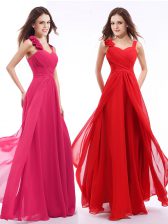 Charming Chiffon Straps Sleeveless Zipper Hand Made Flower Homecoming Dress in Hot Pink