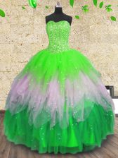  Sequins Ball Gowns Quinceanera Dress Multi-color Sweetheart Tulle Sleeveless Floor Length Lace Up