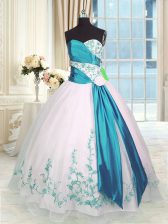 Customized Organza Sleeveless Floor Length Quinceanera Dresses and Embroidery and Sashes ribbons