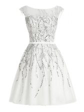 Free and Easy Scoop Mini Length Zipper Prom Party Dress White for Prom and Party with Beading