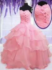 Simple Sweetheart Sleeveless Lace Up Quinceanera Dress Baby Pink Organza