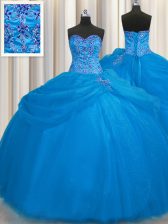 Ideal Really Puffy Floor Length Blue Quinceanera Gown Tulle Sleeveless Beading