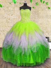Suitable Multi-color Lace Up Sweetheart Beading and Ruffles and Sequins Sweet 16 Quinceanera Dress Tulle Sleeveless