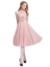Artistic Pink Homecoming Dress Prom and Party with Beading Scoop Sleeveless Zipper