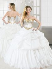 Vintage White Sleeveless Beading and Pick Ups Floor Length Sweet 16 Quinceanera Dress