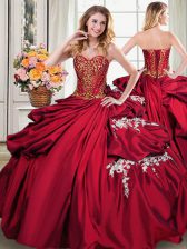  Taffeta Sweetheart Sleeveless Lace Up Beading and Appliques and Pick Ups Quinceanera Gown in Wine Red