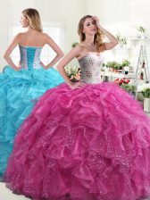  Sweetheart Sleeveless Lace Up Ball Gown Prom Dress Hot Pink Organza