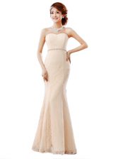  Peach Column/Sheath Beading and Lace Dress for Prom Zipper Lace Sleeveless Floor Length