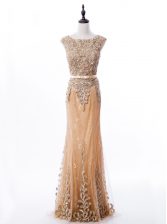 Colorful Scoop Gold Mermaid Beading Dress for Prom Zipper Lace Sleeveless
