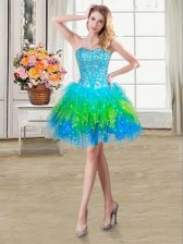 Fantastic Sleeveless Tulle Mini Length Lace Up in Multi-color with Beading and Ruffles
