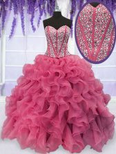 Perfect Sweetheart Sleeveless Organza Vestidos de Quinceanera Beading and Ruffles Lace Up