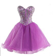 Most Popular Sweetheart Sleeveless Prom Party Dress Mini Length Beading Lilac Organza