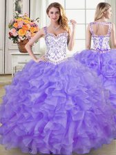  Straps Sleeveless Lace Up Floor Length Beading and Lace and Ruffles Quince Ball Gowns