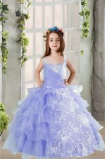 Eye-catching Lavender Ball Gowns Lace and Ruffled Layers Little Girls Pageant Dress Lace Up Organza Sleeveless Floor Length