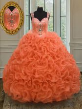  Straps Organza Sleeveless Floor Length Quinceanera Gowns and Beading and Ruffles