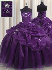  Purple Sweetheart Lace Up Beading and Appliques and Ruffles Vestidos de Quinceanera Sleeveless