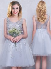 Colorful Grey Vestidos de Damas Prom and Party and Wedding Party with Beading and Appliques Scoop Sleeveless Zipper