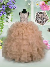 Latest Scoop Sequins Pink Sleeveless Organza Zipper Kids Pageant Dress for Party and Wedding Party