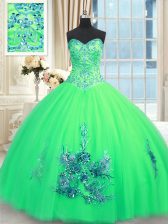 Adorable Floor Length Ball Gowns Sleeveless Turquoise Ball Gown Prom Dress Lace Up