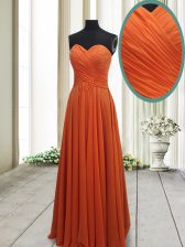  Orange Red Column/Sheath Ruching Prom Dresses Lace Up Chiffon Sleeveless Floor Length