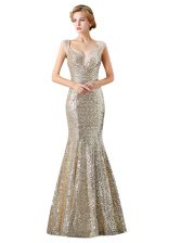  Mermaid Sleeveless Floor Length Sequins Zipper Evening Dress with Champagne