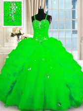  Organza Lace Up Quinceanera Gown Sleeveless Floor Length Beading and Pick Ups