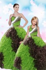 Affordable Floor Length Lace Up Vestidos de Quinceanera Green for Military Ball and Sweet 16 and Quinceanera with Beading and Sequins