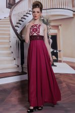 Glamorous Burgundy Column/Sheath Bateau Sleeveless Chiffon Floor Length Side Zipper Beading and Appliques Prom Evening Gown
