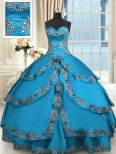 Fine Blue Ball Gowns Sweetheart Sleeveless Taffeta Floor Length Lace Up Beading and Embroidery and Ruffled Layers Sweet 16 Quinceanera Dress
