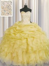 Popular Light Yellow Sweetheart Lace Up Beading and Ruffles Sweet 16 Quinceanera Dress Sleeveless