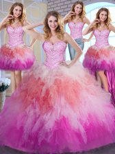  Four Piece Multi-color Sweetheart Lace Up Beading and Ruffles Vestidos de Quinceanera Sleeveless