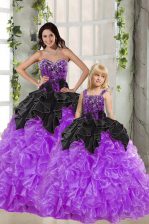  Black And Purple Vestidos de Quinceanera Military Ball and Sweet 16 and Quinceanera with Beading and Ruffles Sweetheart Sleeveless Lace Up
