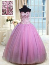 Cute Sweetheart Sleeveless Quinceanera Dresses Floor Length Beading and Ruching Lilac Organza