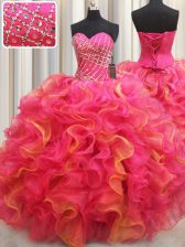 Glorious Beading and Ruffles Sweet 16 Quinceanera Dress Multi-color Lace Up Sleeveless Floor Length