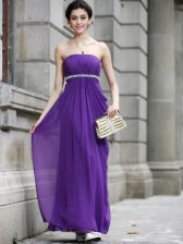  Ankle Length Purple Prom Party Dress Strapless Sleeveless Zipper