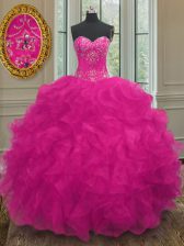 Best Fuchsia Sleeveless Floor Length Beading and Embroidery Lace Up Sweet 16 Quinceanera Dress
