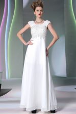 Glamorous Scoop Floor Length Zipper Dress for Prom White for Prom and Party with Lace