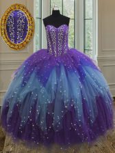 Classical Sleeveless Beading and Ruffles and Sequins Lace Up Sweet 16 Quinceanera Dress