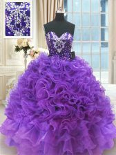  Sweetheart Sleeveless Lace Up Quinceanera Dress Purple Organza