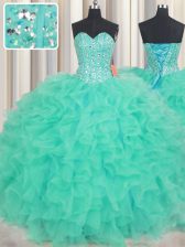  Ball Gowns Vestidos de Quinceanera Turquoise Sweetheart Organza Sleeveless Floor Length Lace Up