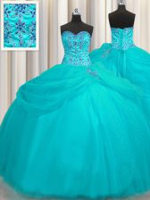 Free and Easy Puffy Skirt Sweetheart Sleeveless Lace Up Sweet 16 Quinceanera Dress Aqua Blue Organza