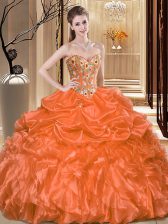 Fitting Ball Gowns 15th Birthday Dress Orange Sweetheart Organza Sleeveless Floor Length Lace Up